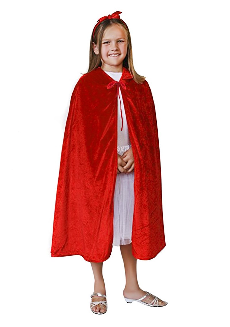 Clobeau Kids Halloween Christmas Costumes Cape Velvet Hooded Cosplay Party Cloak Wizard Robe Red - Image 4